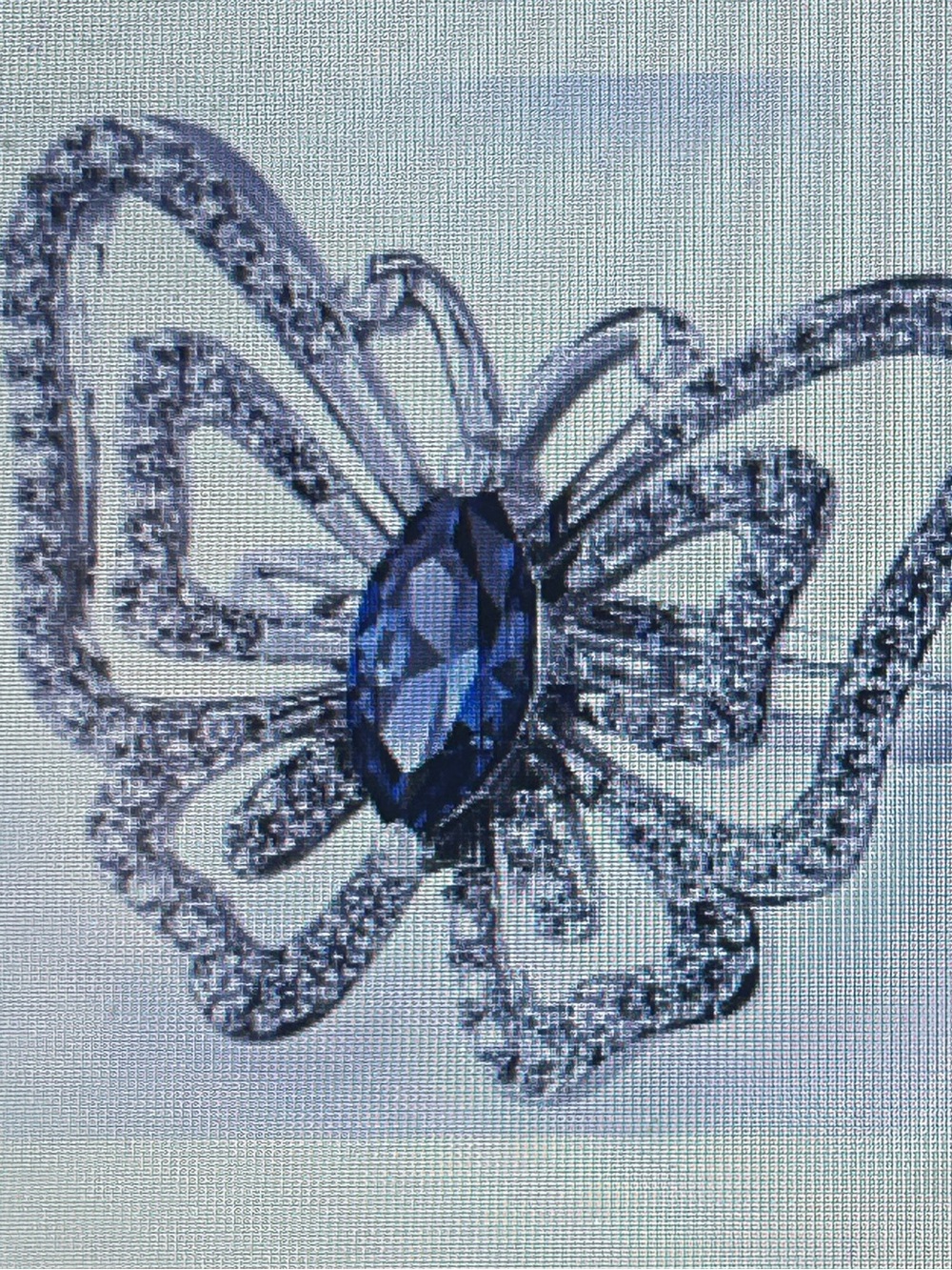 JTV Sapphire Blue Crystal Butterfly Ring in Silver Tone